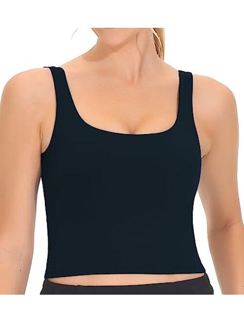 THE GYM PEOPLE Women's Square Neck Longline Sports Bra Workout Removable Padded Yoga Crop Tank Tops