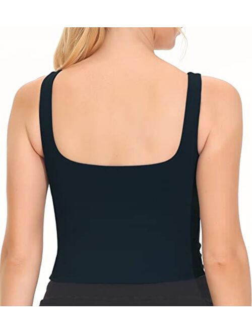 THE GYM PEOPLE Women's Square Neck Longline Sports Bra Workout Removable Padded Yoga Crop Tank Tops