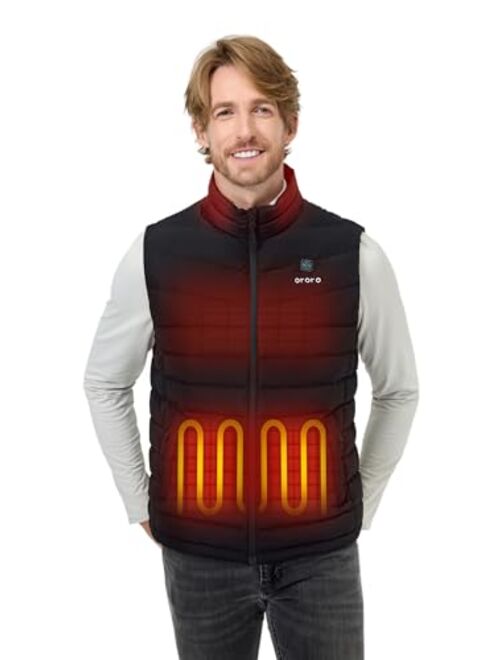 ORORO [Upgraded Battery] Men's Heated Vest with 90% Down, Lightweight Heated Down Vest with Battery