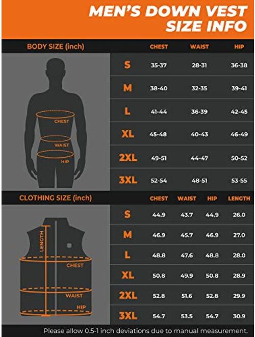 ORORO [Upgraded Battery] Men's Heated Vest with 90% Down, Lightweight Heated Down Vest with Battery