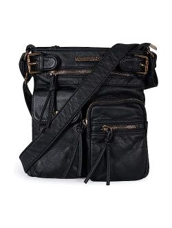 Crossbody Bag for Women Multi Pocket Shoulder Bags Medium Travel Purses Ultra Soft Washed Leather