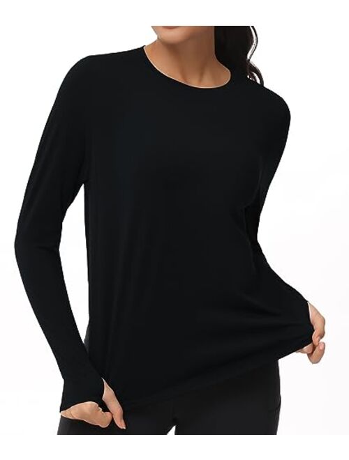 THE GYM PEOPLE Women's Long Sleeve Workout Shirts Lightweight Cotton Running Yoga Tops with Thumb Hole