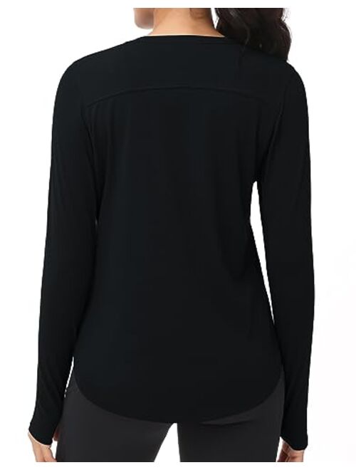 THE GYM PEOPLE Women's Long Sleeve Workout Shirts Lightweight Cotton Running Yoga Tops with Thumb Hole