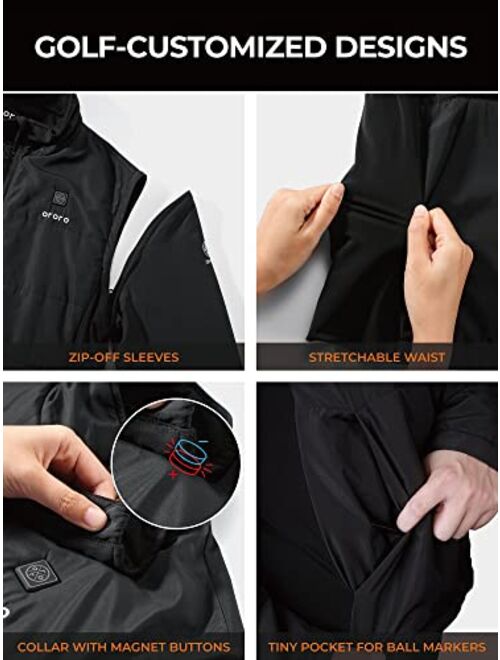 ORORO [Upgraded Battery] Men's Heated Golf Vest with Zip-off Sleeves, Lightweight Heated Jacket for Golf with Battery Pack