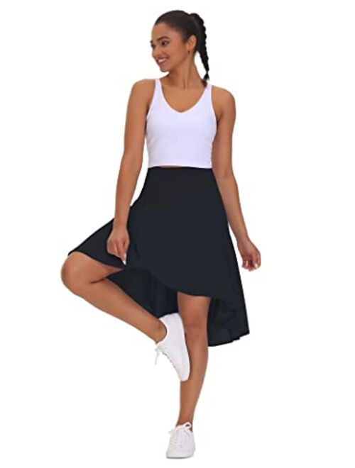 THE GYM PEOPLE Women's High Waist Wrap Ruffle Hem Asymmetric Skort High Low Flowy Midi Skirt with Shorts