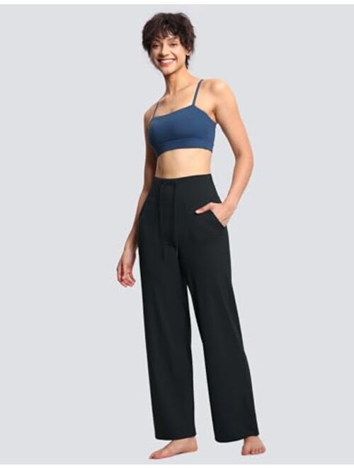 THE GYM PEOPLE Women's Wide Leg Yoga Pants High Waist Loose Stretch Palazzo Lounge Pant with Pockets Drawstring