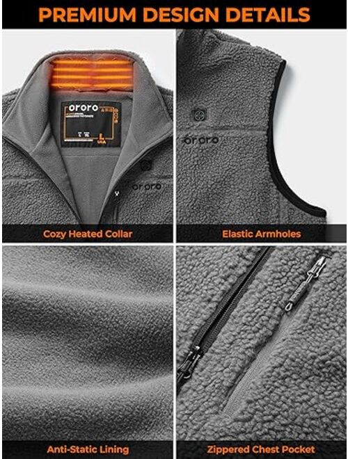 ORORO [Upgraded Battery] Men's Heated Recycled Fleece Vest with Battery Pack