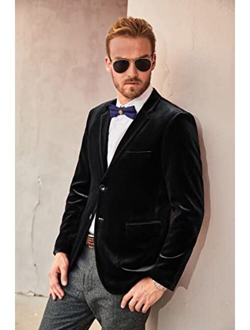 PJ PAUL JONES Mens Velvet Blazer Two Button Solid Slim Fit Blazer Sport Coat for Dinner Prom Wedding