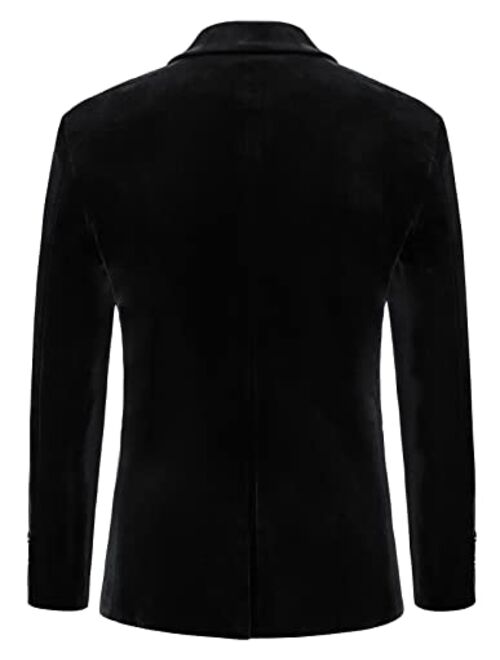 PJ PAUL JONES Mens Velvet Blazer Two Button Solid Slim Fit Blazer Sport Coat for Dinner Prom Wedding