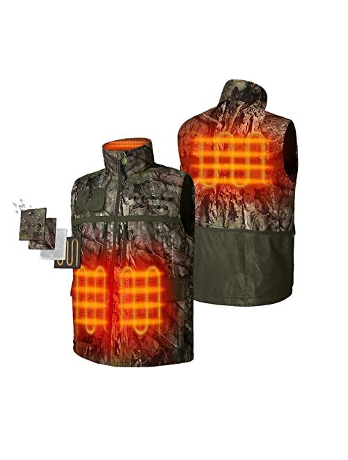 ORORO [Upgraded Battery] Mens Heated Hunting Vest, Camo Hunting Vest with Multi-Pockets and Rechargeable Battery Pack