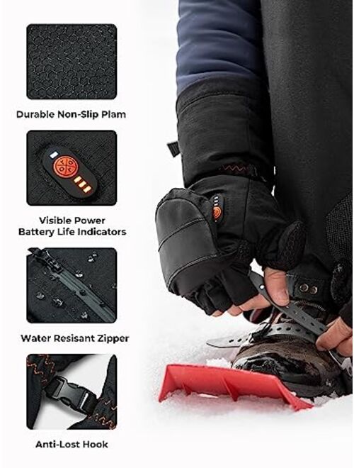 ORORO Heated Convertible Mittens Heated Flip Top Mittens with PrimaLoft Insulation, Fingerless Heated Gloves for Men Women