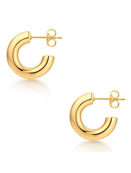 Zoeray Chunky Gold Hoop Earrings for Women,18K Gold Plated Small Thick Open Gold Hoops Trendy Pearl Twisted CZ Earrings for Teen Girls