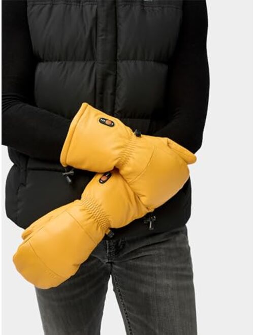 ORORO Leather Heated Mittens for Men and Women, Heated Chopper Mittens with Rechargeable Battery for Outdoor Work