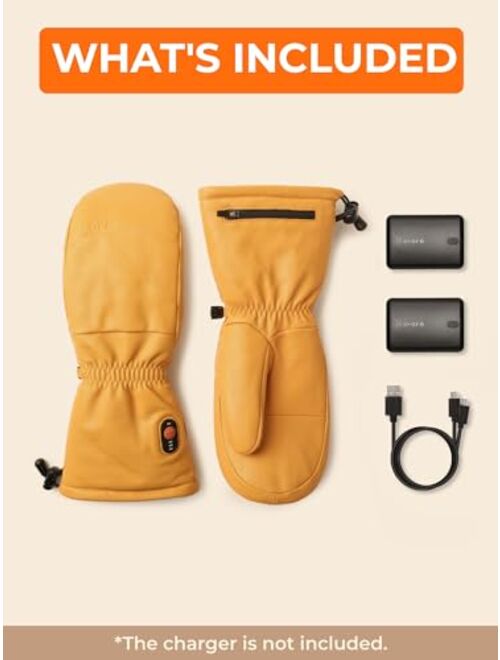 ORORO Leather Heated Mittens for Men and Women, Heated Chopper Mittens with Rechargeable Battery for Outdoor Work