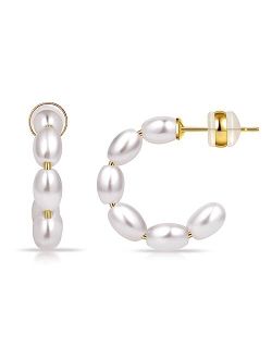 Gacimy Pearl Hoop Earrings for Women with 925 Sterling Silver Post