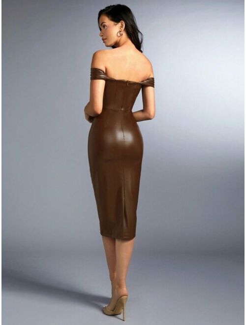 SHEIN BAE Women'S Off-Shoulder Pu Leather Dress