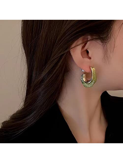 ROGOWOL Acrylic Resin C Shape Open Hoop Earrings with Pearl Ball Back Hypoallergenic Double Sided Faux Pearl Statement Hoop Earrings for Women Girls