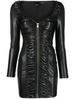 ruched faux-leather dress