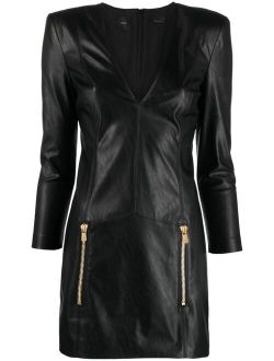 faux-leather V-neck dress