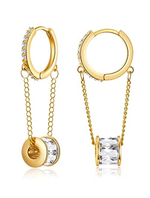 Ritach 925 Sterling Silver Small Huggie Hoop Earrings for Women Trendy 14K Gold Plated Chain Hoop Flower Dangle Drop Earrings