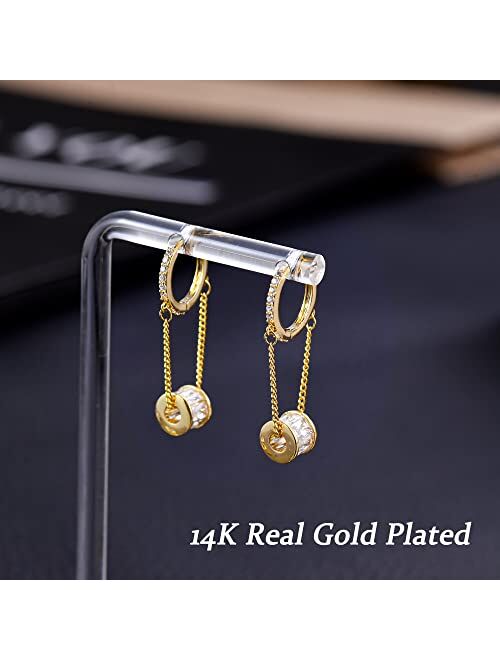 Ritach 925 Sterling Silver Small Huggie Hoop Earrings for Women Trendy 14K Gold Plated Chain Hoop Flower Dangle Drop Earrings