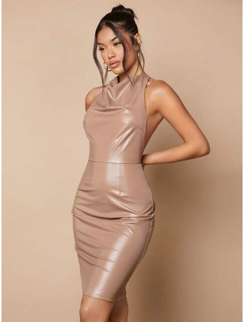 SHEIN BAE Women's Backless Slim Fit Pu Dress