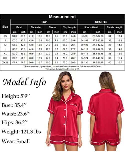 SWOMOG Womens Silk Satin Pajamas Set Two-piece Pj Sets Sleepwear Loungewear Button-Down Pj Sets