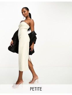 4th & Reckless Petite exclusive leather look bandeau midi dress in cream