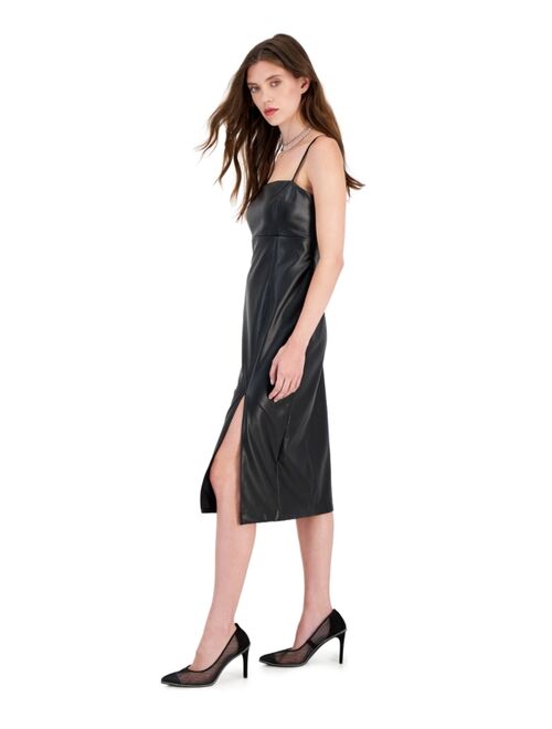 Bar III Women's Faux-Leather Square-Neck Sleeveless Dress, Created for Macy's