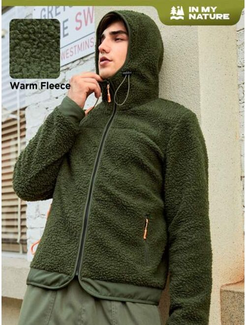 SHEIN In My Nature Men 1pc Zip Up Hooded Fleece Outdoor Jacket