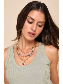 Radiant Achievement Gold Multi Stone Layered Chain Necklace
