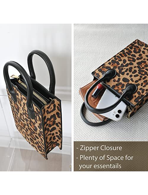 Hoxis Leopard Print Shoulder Handbag Mini Tote Women Cross Body Bag Purse