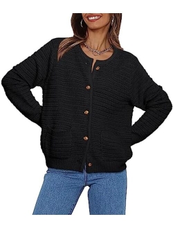 LILLUSORY Women's Cardigan Sweaters 2023 Fall Open Front Long Sleeve Button Down Knit Cardigans Outerwear with Pockets