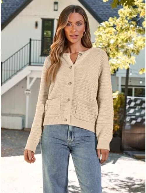 LILLUSORY Women's Cardigan Sweaters 2023 Fall Open Front Long Sleeve Button Down Knit Cardigans Outerwear with Pockets