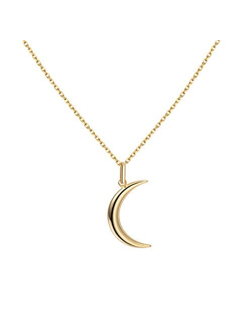 S.Leaf Moon Necklace Sterling Silver Dainty Moon Necklaces for Women Sterling Silver Necklace