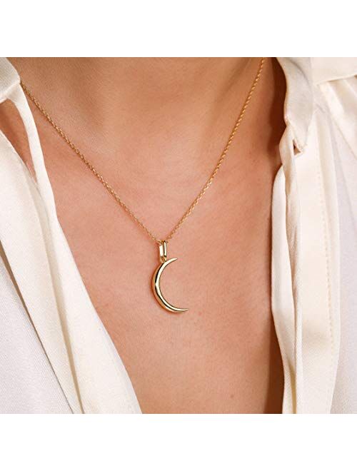 S.Leaf Moon Necklace Sterling Silver Dainty Moon Necklaces for Women Sterling Silver Necklace