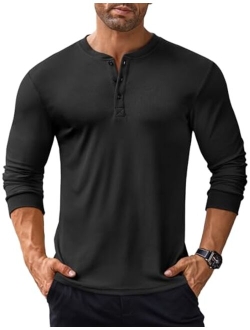 Men's Long Sleeve Henley Shirts Stretch Ribbed T-Shirts Fashion Casual Basic Tops