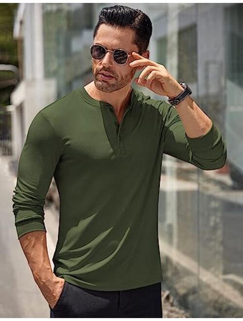COOFANDY Men's Long Sleeve Henley Shirts Stretch Ribbed T-Shirts Fashion Casual Basic Tops