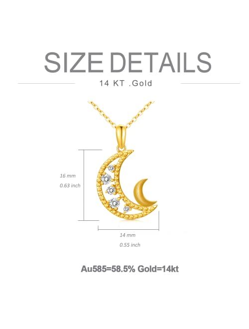 SISGEM Real Gold Moon Necklace for Women Girls,14K Yellow Gold Crescent Moon Pendant Necklace Celestial Fine Jewelry Gifts for Birthday Christmas 16+1+1 inch