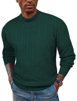 Men's Casual Cable Knitted Sweater Slim Fit Turtleneck Pullover Sweater