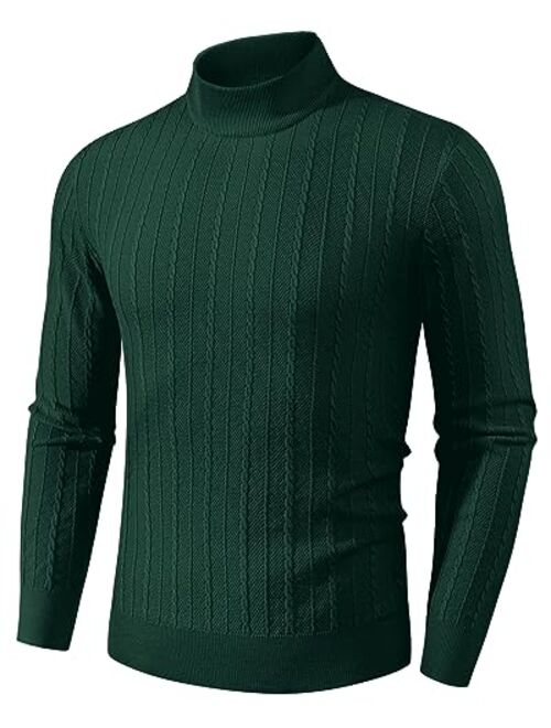 PJ PAUL JONES Men's Casual Cable Knitted Sweater Slim Fit Turtleneck Pullover Sweater
