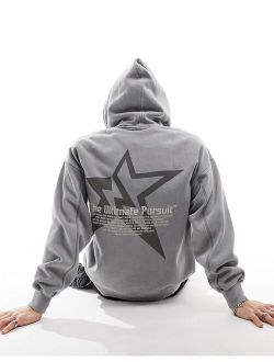 star printed hoodie in washed blue