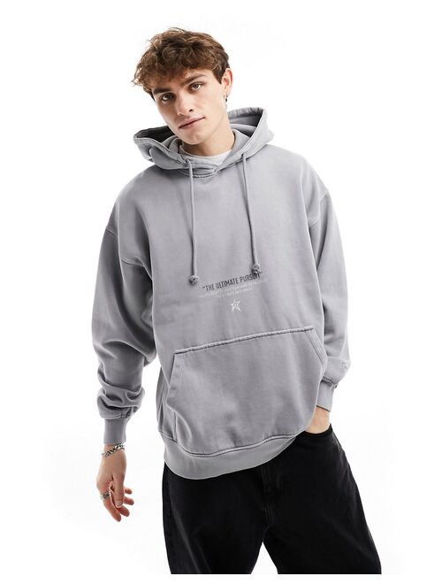 Pull&Bear star printed hoodie in washed blue