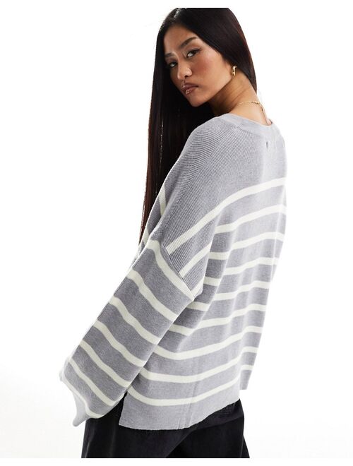 Pull&Bear oversized striped sweater in gray