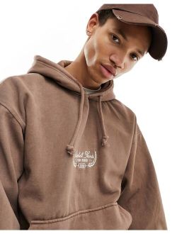 printed hoodie in brown