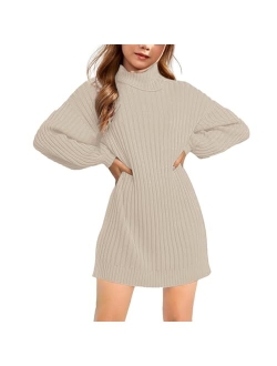 Virmoku Girls Oversized Sweater Dress Turtleneck Batwing Sleeve Winter Long Kids Casual Sweaters for Girls Dresses