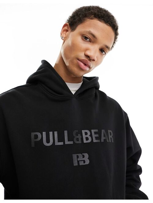Pull&Bear tonal printed hoodie in black