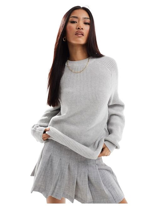 Pull&Bear ribbed crew neck knit sweater in light gray
