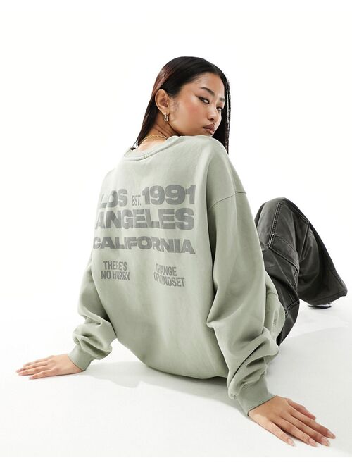 Pull&Bear 'Los Angeles' graphic sweat in washed gray