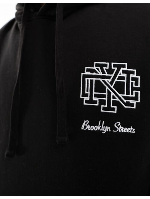 Pull&Bear New York printed hoodie in black